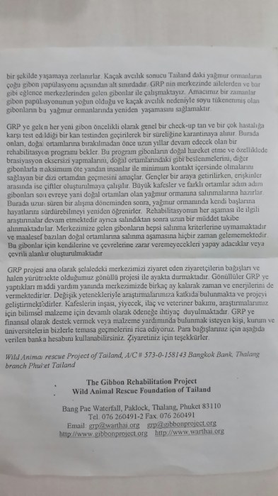 Gibon rehabilite merkezinin broşürü 2